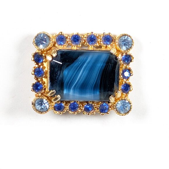 Jewelry - Vintage Slag Glass Brooch in Ocean Blue